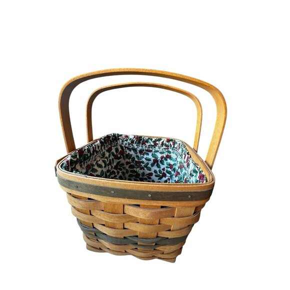 Longaberger “Cranberry Basket” Fabric Holly Design Lining & Plastic Insert 1995 - Picture 13 of 16